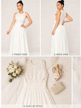 White Lace Bodice Maxi Dress | Wedding, Bridal Shower, Engagement Photos